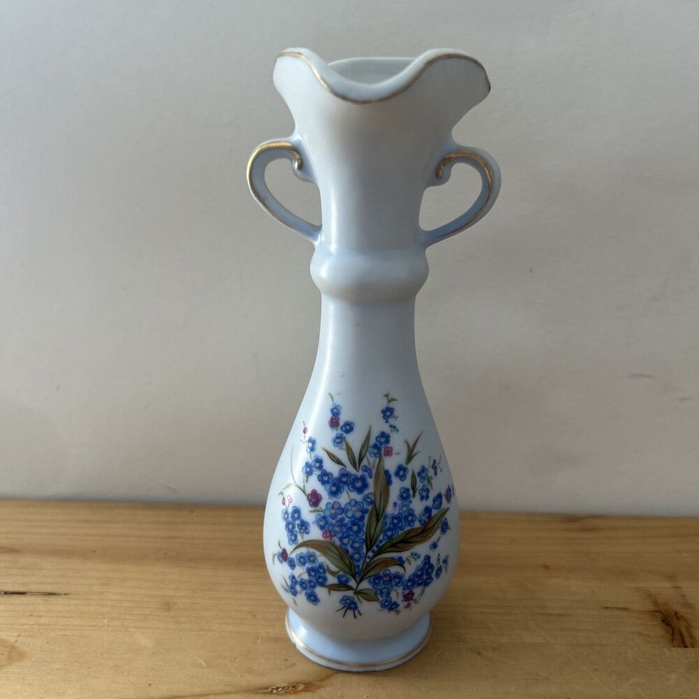Vintage Lefton Bud Vase blue Hand Painted Forget Me Nots #8181